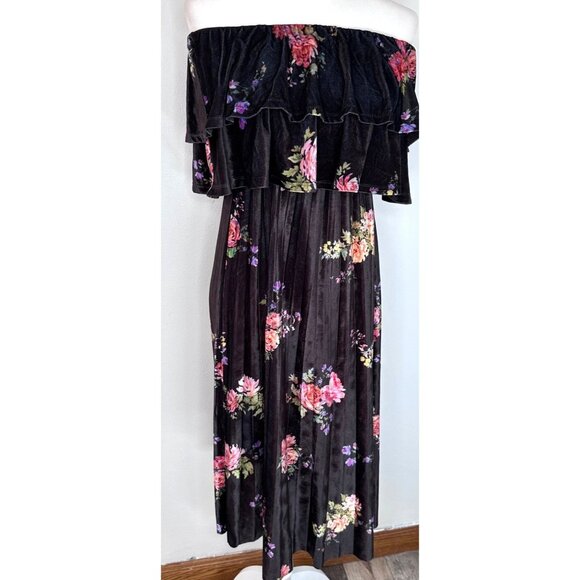 Asos Design Maternity Midi Dress Women 2 Crushed Velvet Floral Dbl Ruffle Pleate - Picture 1 of 9